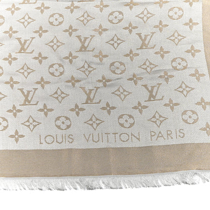 Louis Vuitton Silk Lurex Wool Monogram Shine Shawl Greige 2 of 3