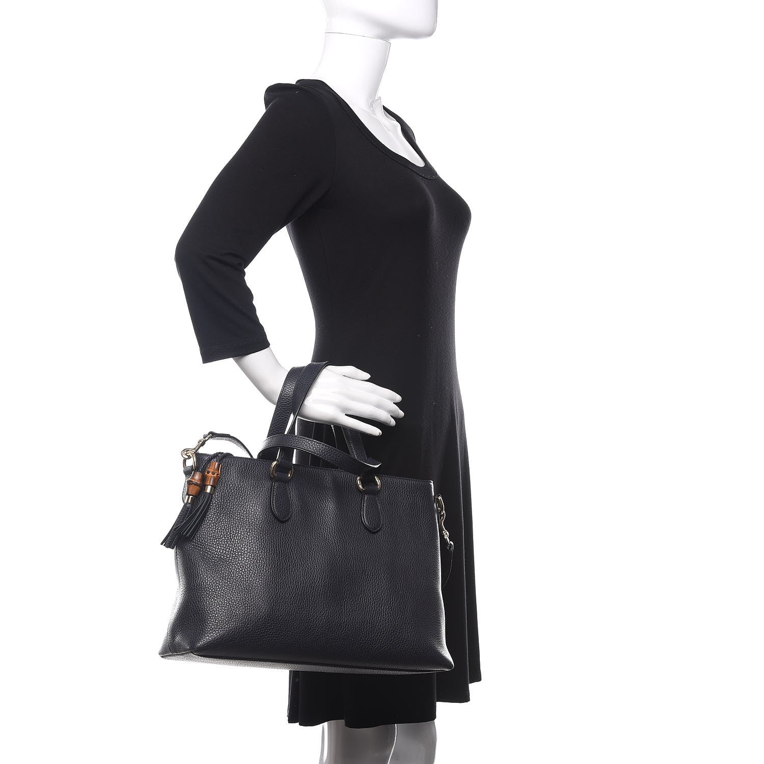 Gucci Calfskin Bamboo Tassel Top Handle Tote Blue 3 of 13