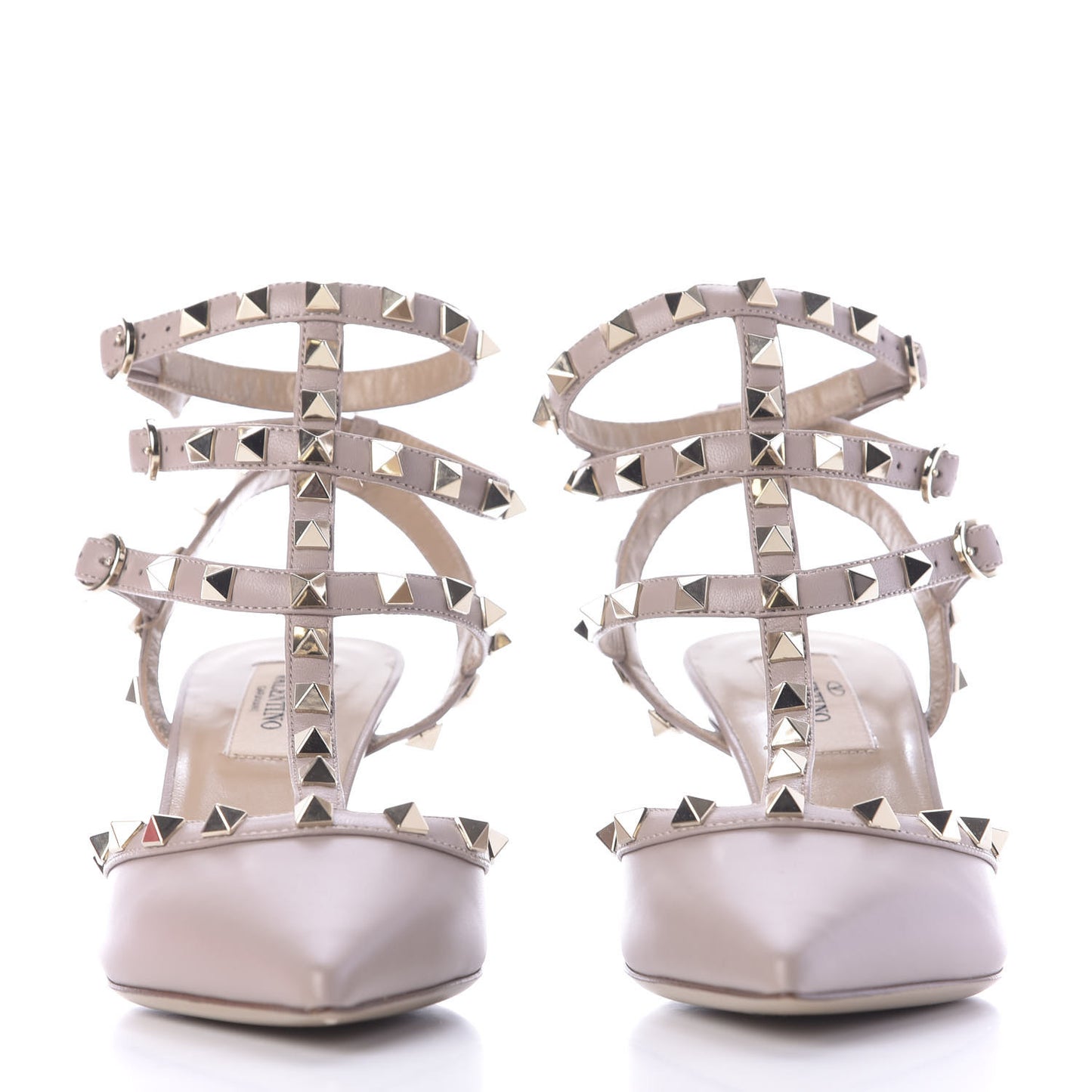 Nappa Rockstud Ankle Strap Low Heel Pumps 37 Poudre