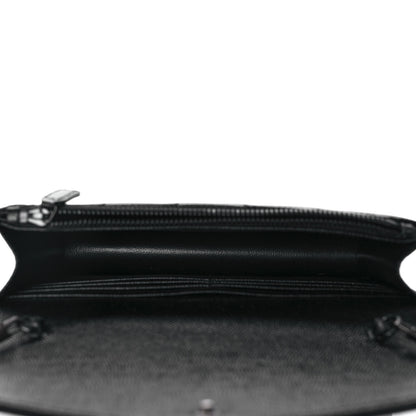 Saint Laurent Grain De Poudre Matelasse Chevron Monogram Monochrome Envelope Chain Wallet Black 4 of 9
