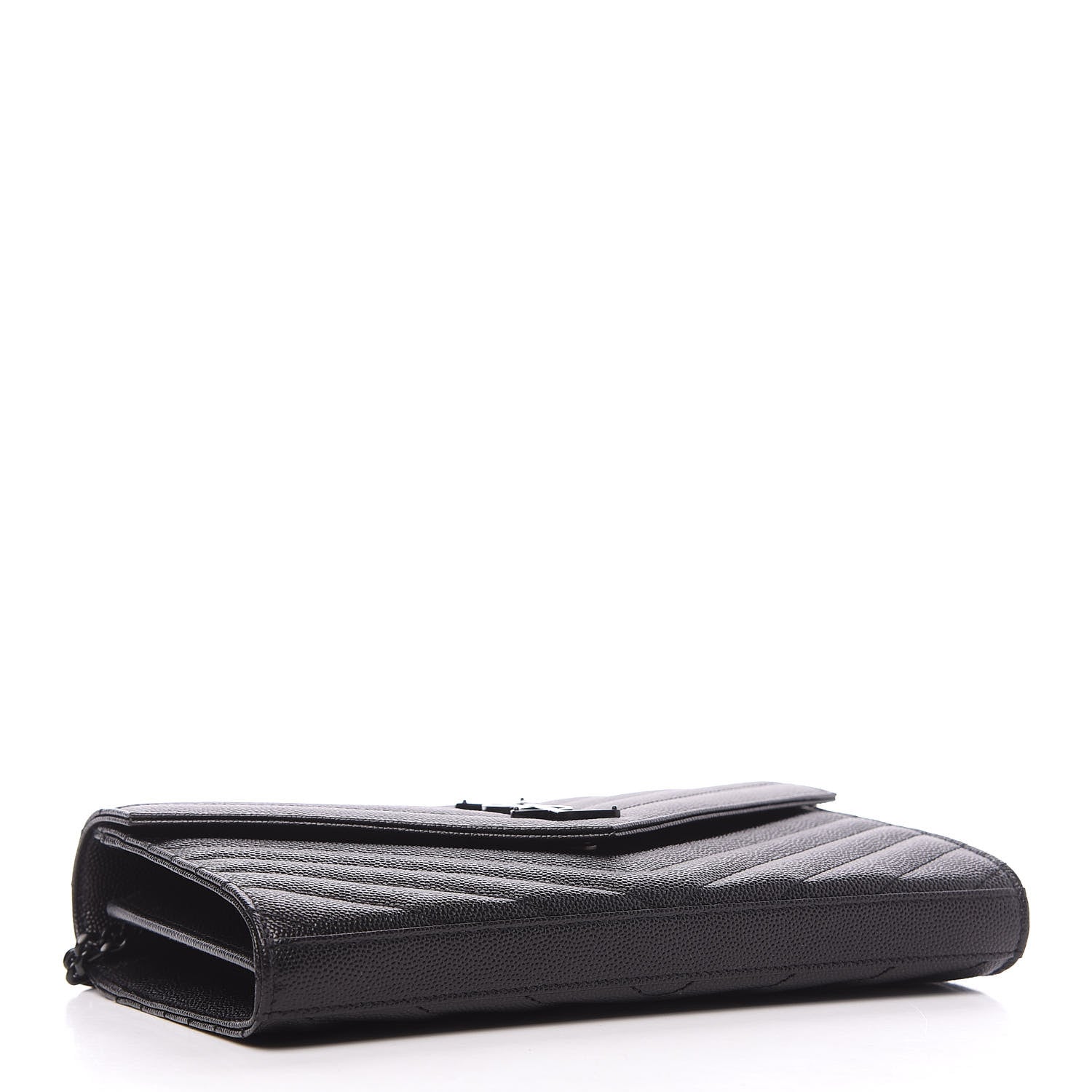Saint Laurent Grain De Poudre Matelasse Chevron Monogram Chain Wallet Black 4 of 10