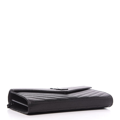 Saint Laurent Grain De Poudre Matelasse Chevron Monogram Chain Wallet Black 4 of 10