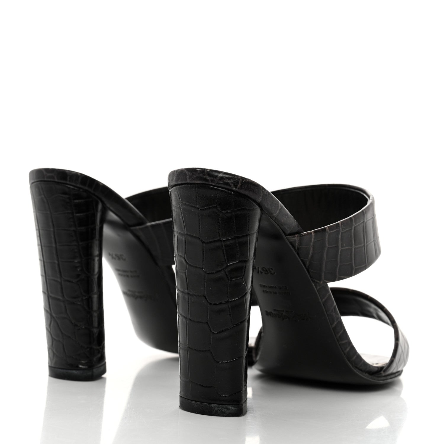 Saint Laurent Calfskin Crocodile Embossed Sandals 36.5 Black 4 of 7