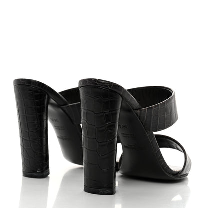 Saint Laurent Calfskin Crocodile Embossed Sandals 36.5 Black 4 of 7