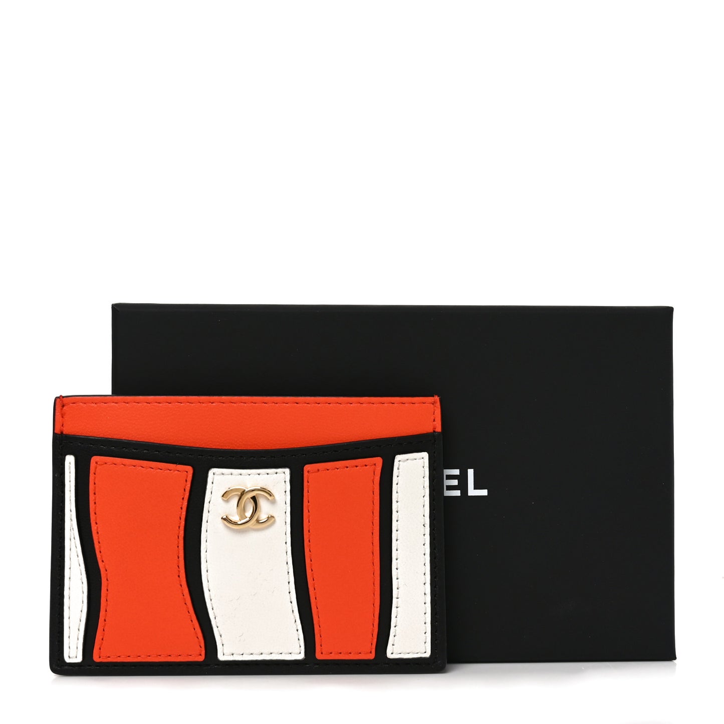 Calfskin Coco Beach Card Holder Orange White Black