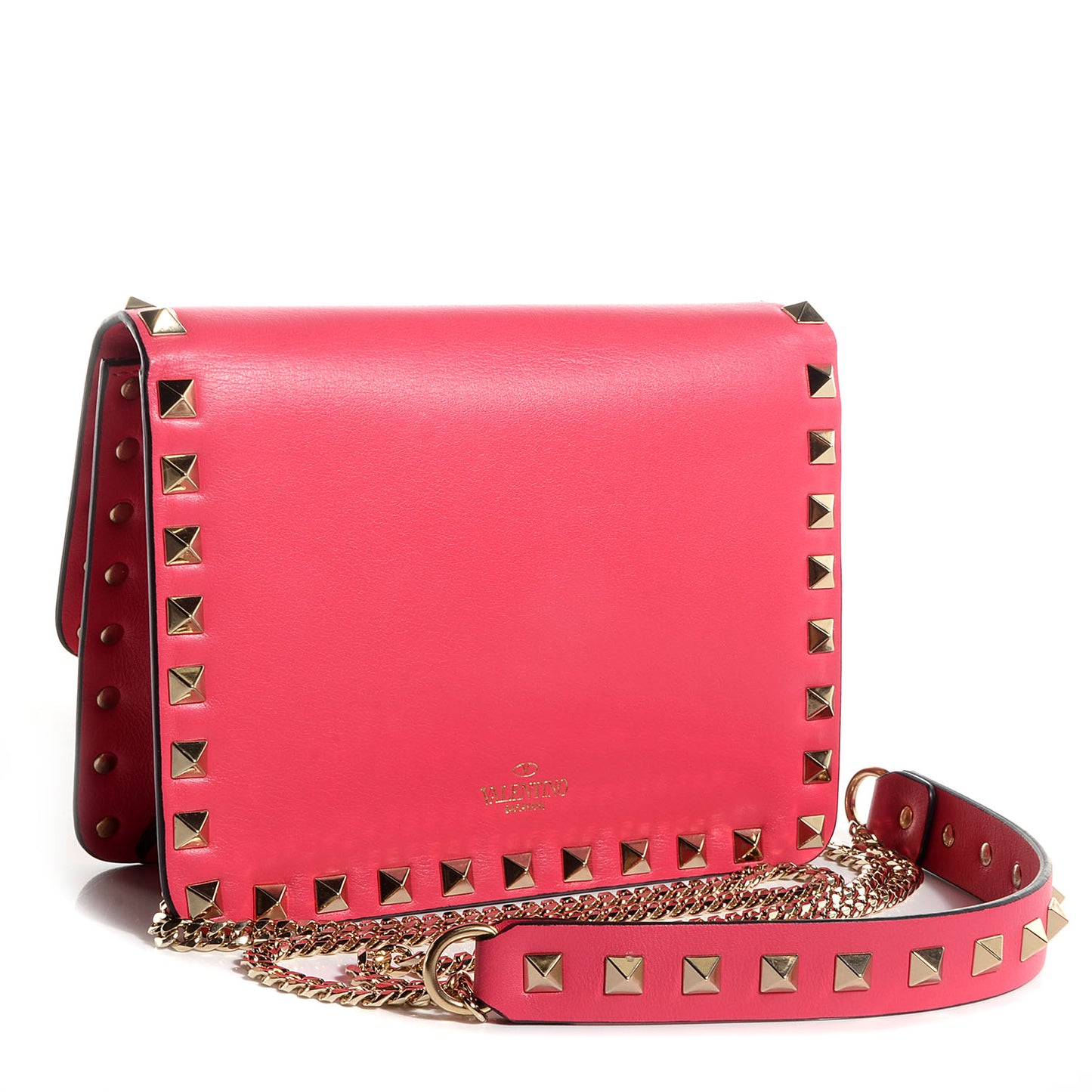 Vitello Rockstud Chain Flap Crossbody Bag Deep Rose