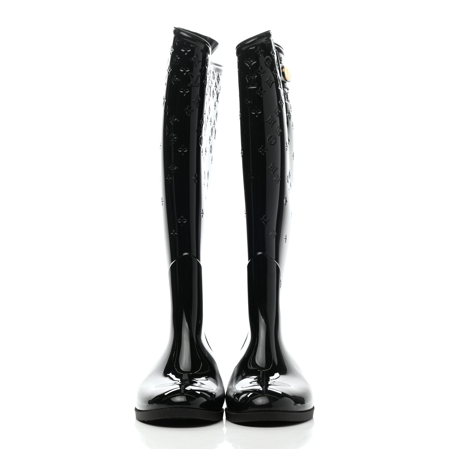 Rubber Embossed Monogram Drops High Rain Boots 41 Black