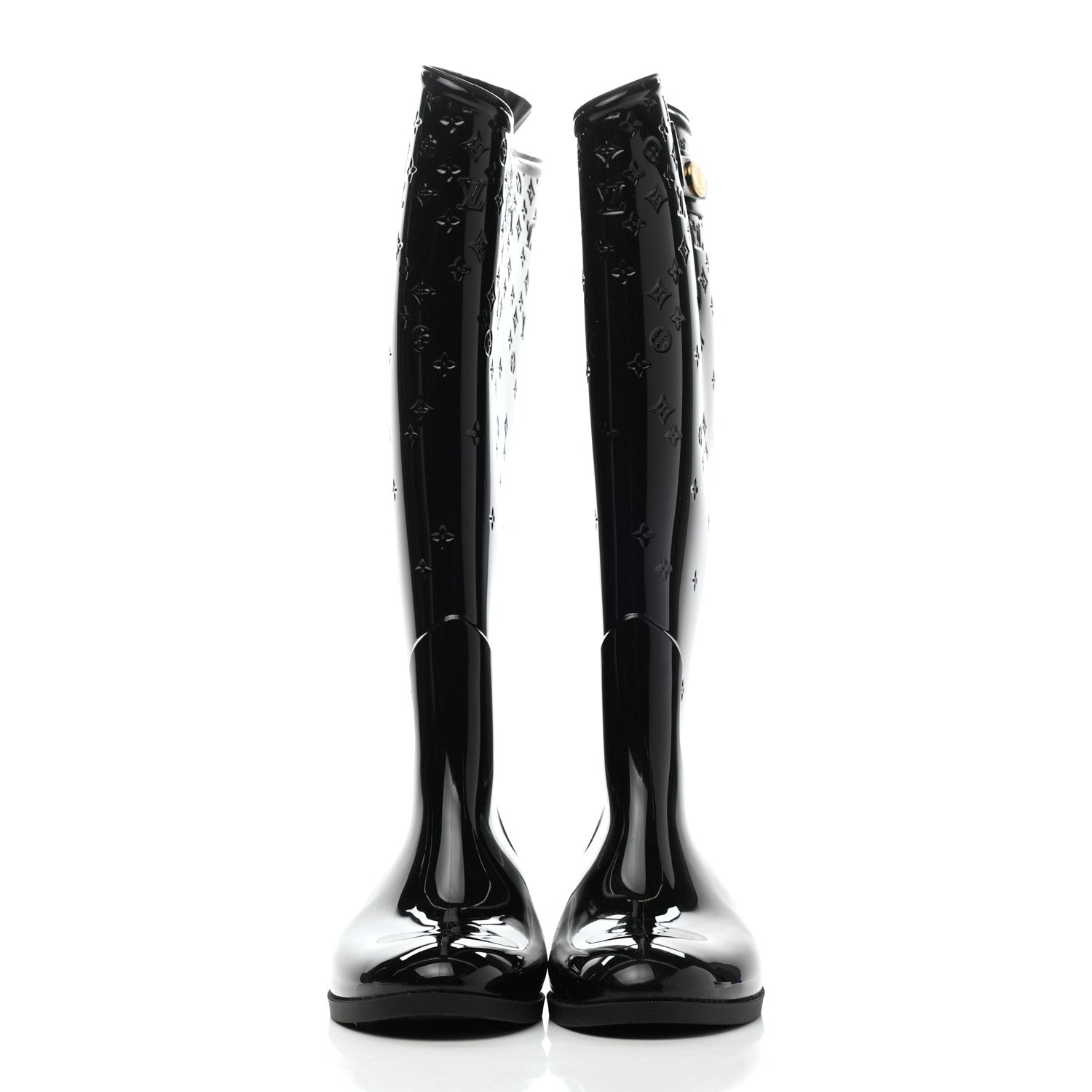 Louis Vuitton Rubber Embossed Monogram Drops High Rain Boots 41 Black 2 of 6