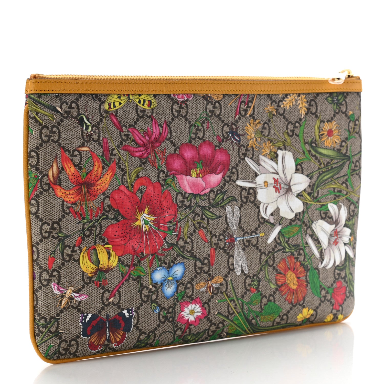 Gucci GG Supreme Monogram Flora Large Ophidia Pouch Clutch Beige Multicolor Crop 3 of 7