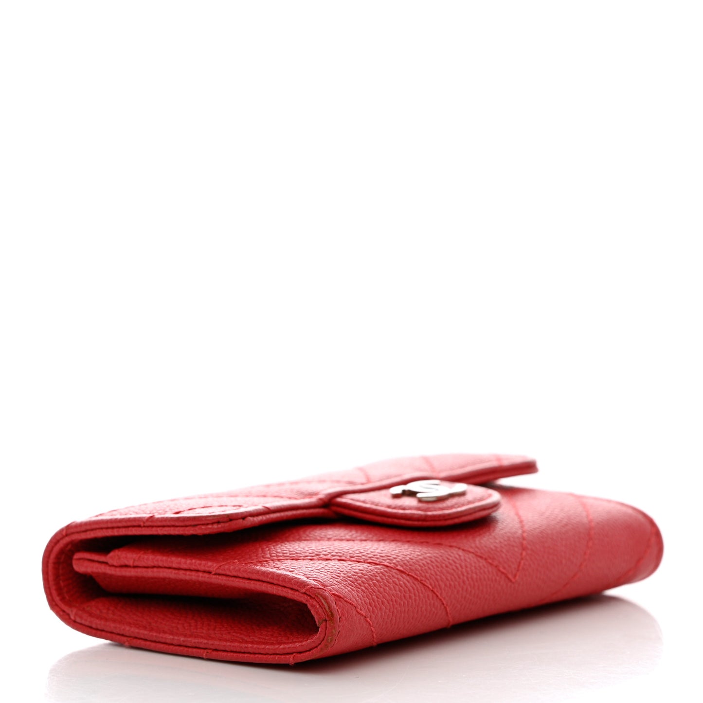 Caviar Chevron Quilted Flap Card Holder Red