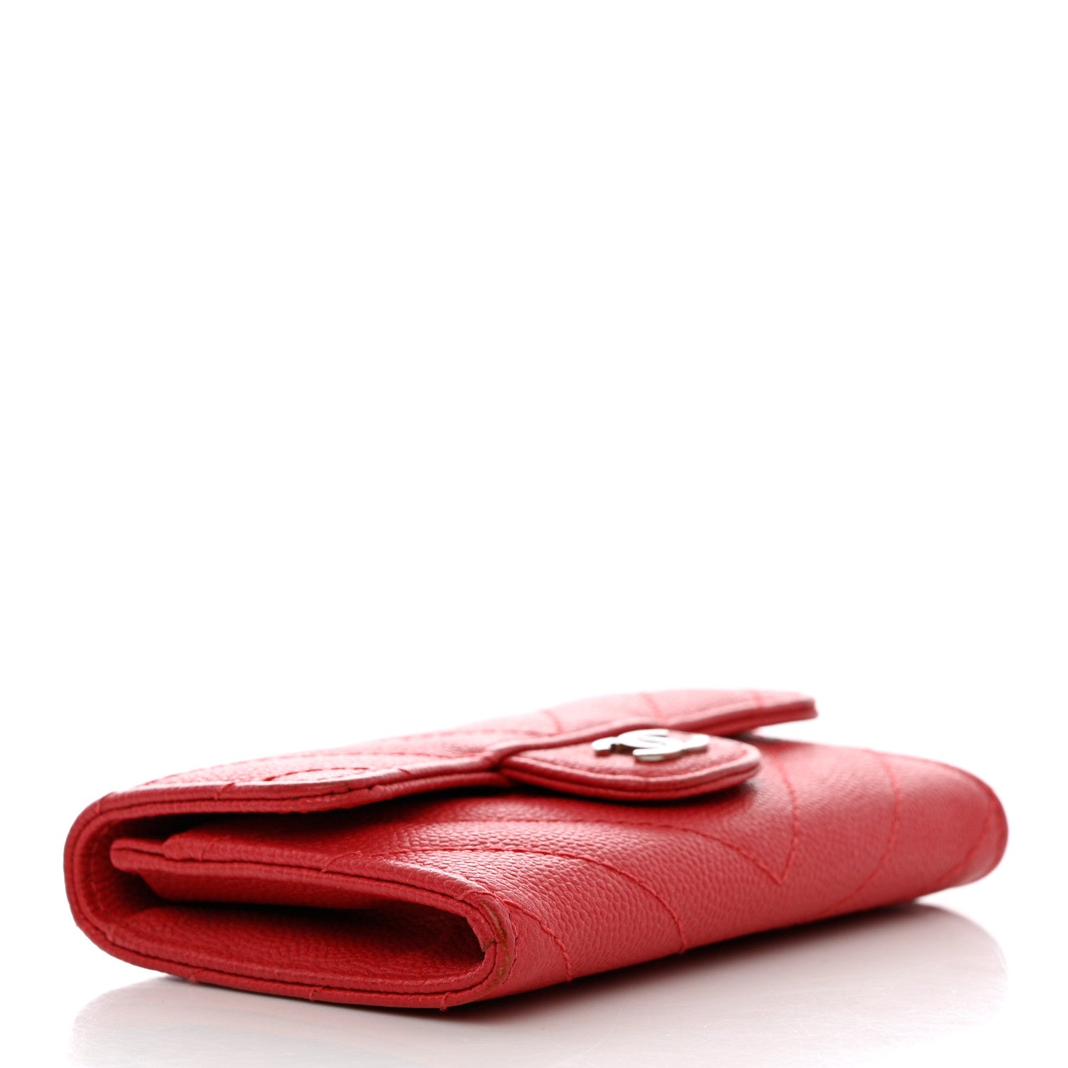 Chanel Caviar Chevron Quilted Flap Card Holder Red 4 of 11