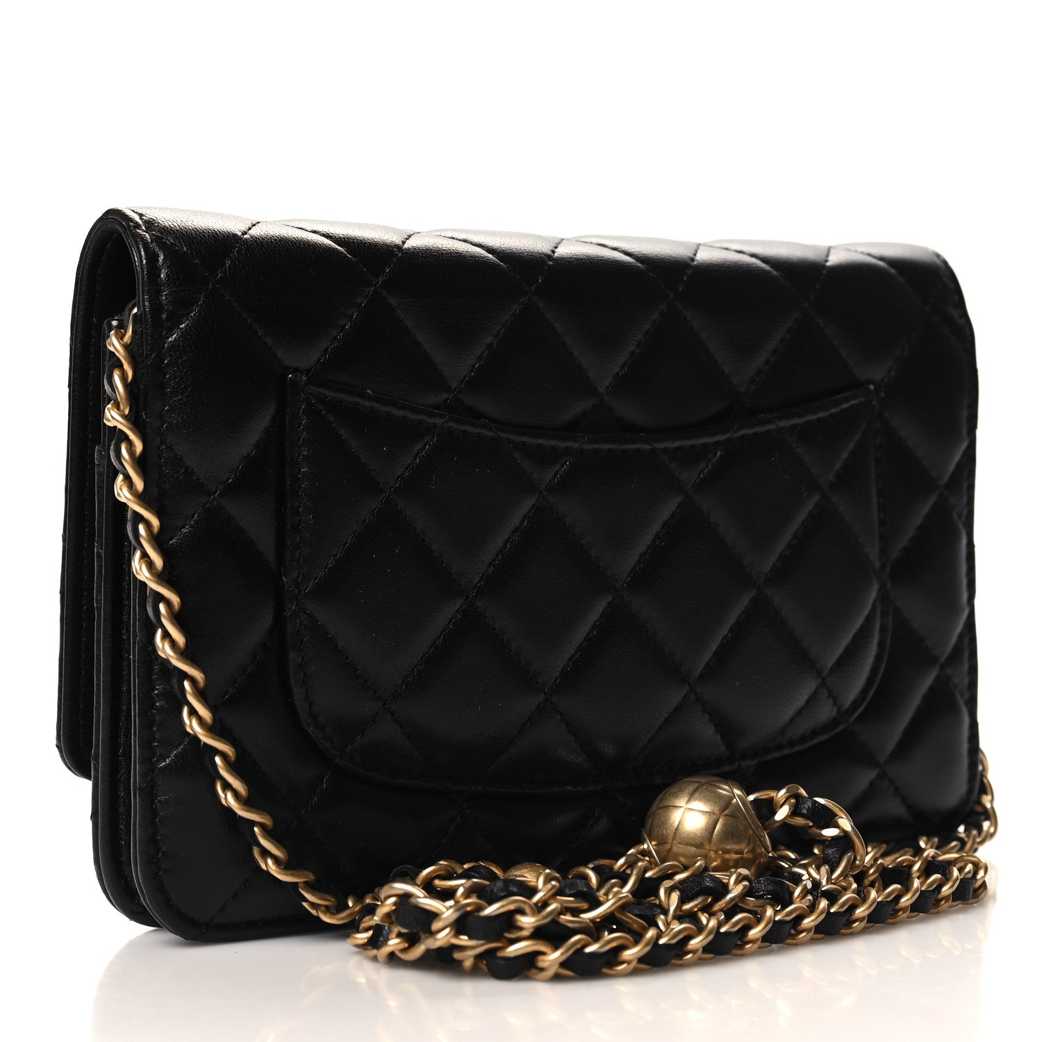 Chanel Lambskin Quilted CC Pearl Crush Wallet on Chain WOC Black 3 of 12