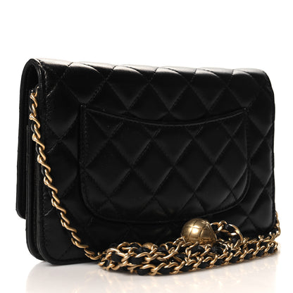 Chanel Lambskin Quilted CC Pearl Crush Wallet on Chain WOC Black 3 of 12
