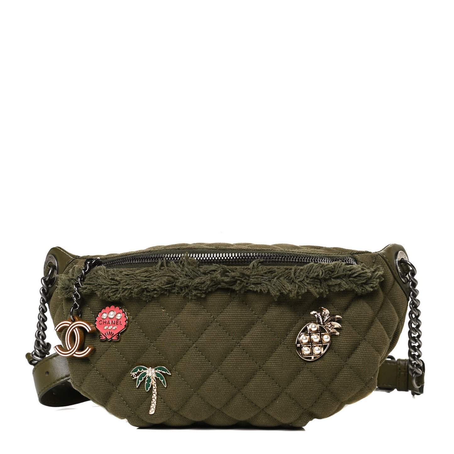 Canvas Lambskin Quilted Coco Cuba Charms Waist Bag Khaki