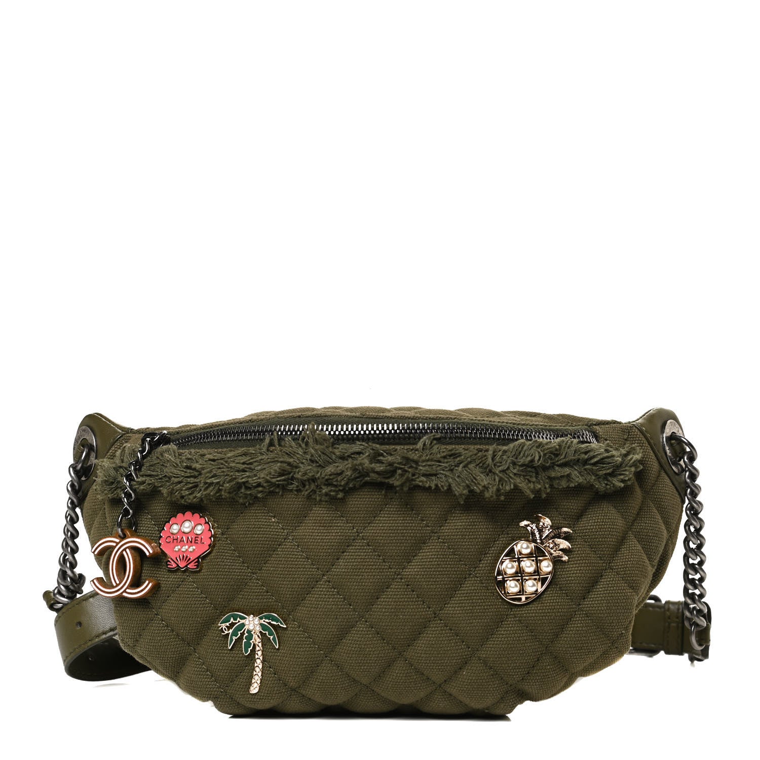 Chanel Canvas Lambskin Quilted Coco Cuba Charms Waist Bag Khaki 1 of 11