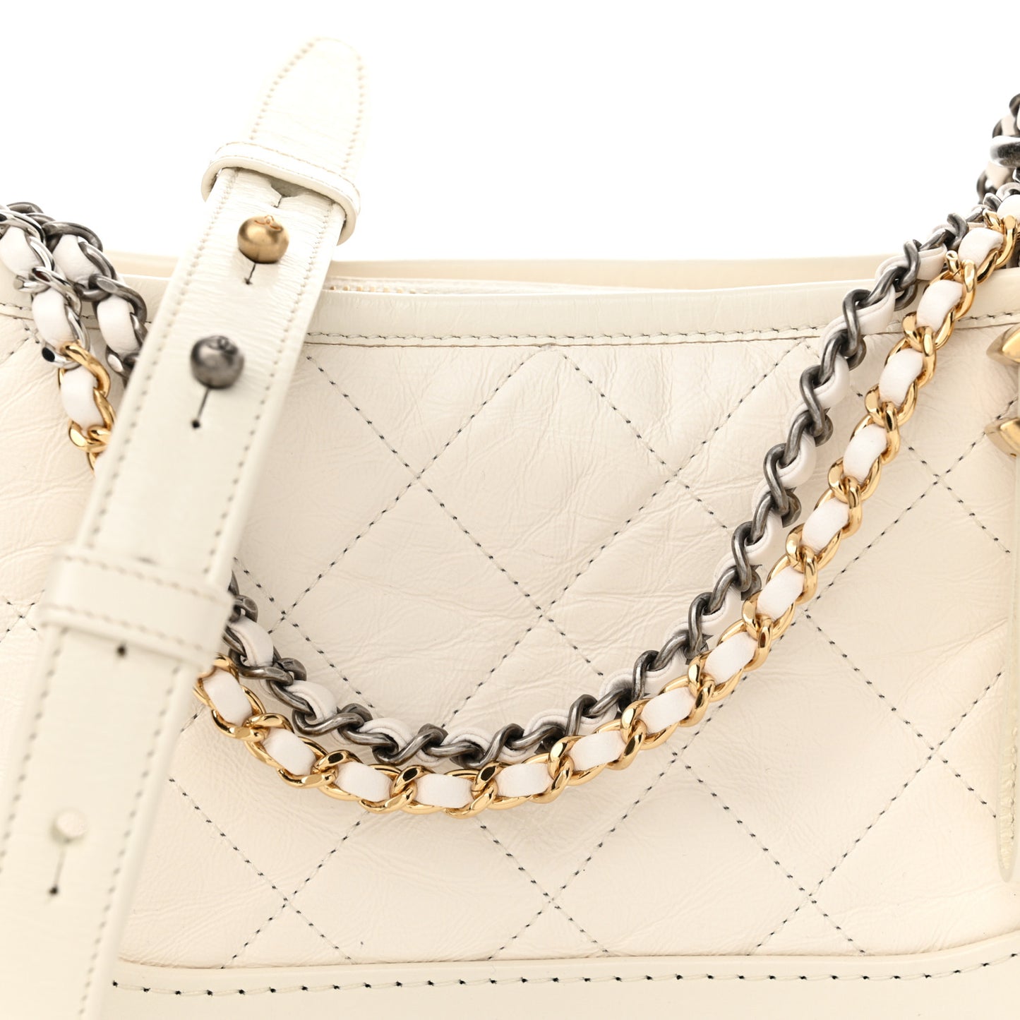 Aged Calfskin Quilted Small Gabrielle Hobo White