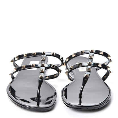 Valentino Garavani PVC Jelly Rockstud Caged Flat Thong Sandals 41 Black 2 of 8