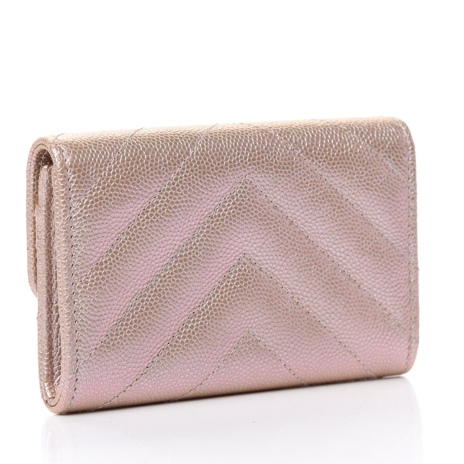 Chanel Metallic Caviar Chevron Quilted Flap Card Holder Light Gold 3 of 9