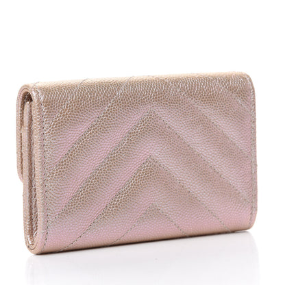 Chanel Metallic Caviar Chevron Quilted Flap Card Holder Light Gold 3 of 9