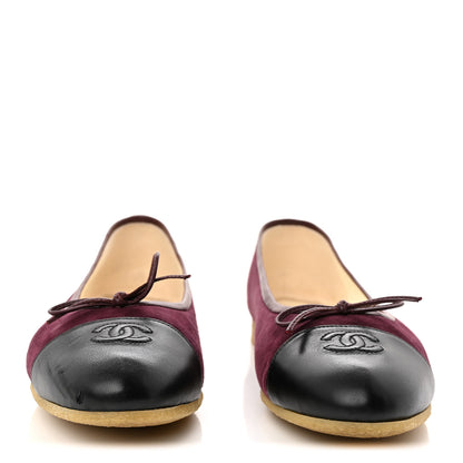 Chanel Suede Lambskin Cap Toe CC Ballerina Flats 41 Burgundy Black 3 of 11