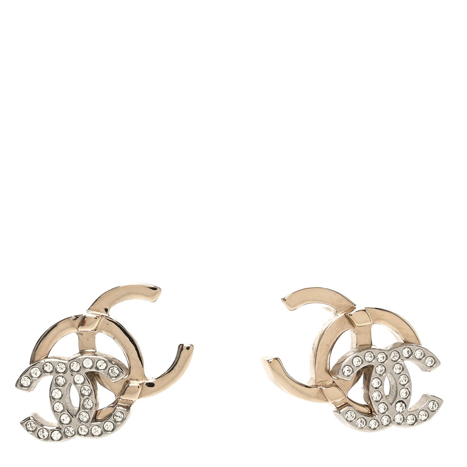 Chanel Crystal Double CC Earrings Gold Silver 1 of 8