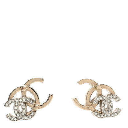 Chanel Crystal Double CC Earrings Gold Silver 1 of 8