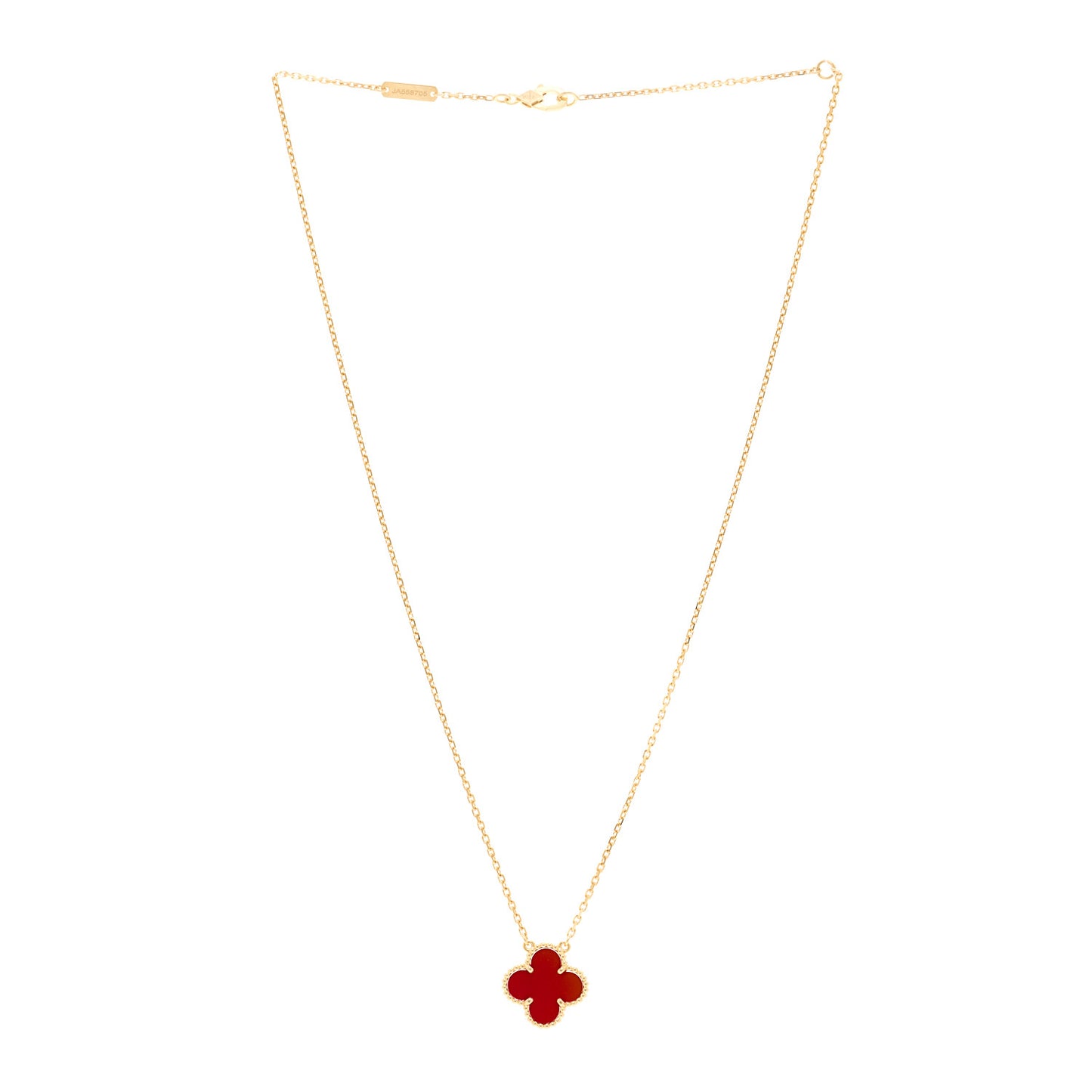 18K Yellow Gold Carnelian Vintage Alhambra Pendant Necklace