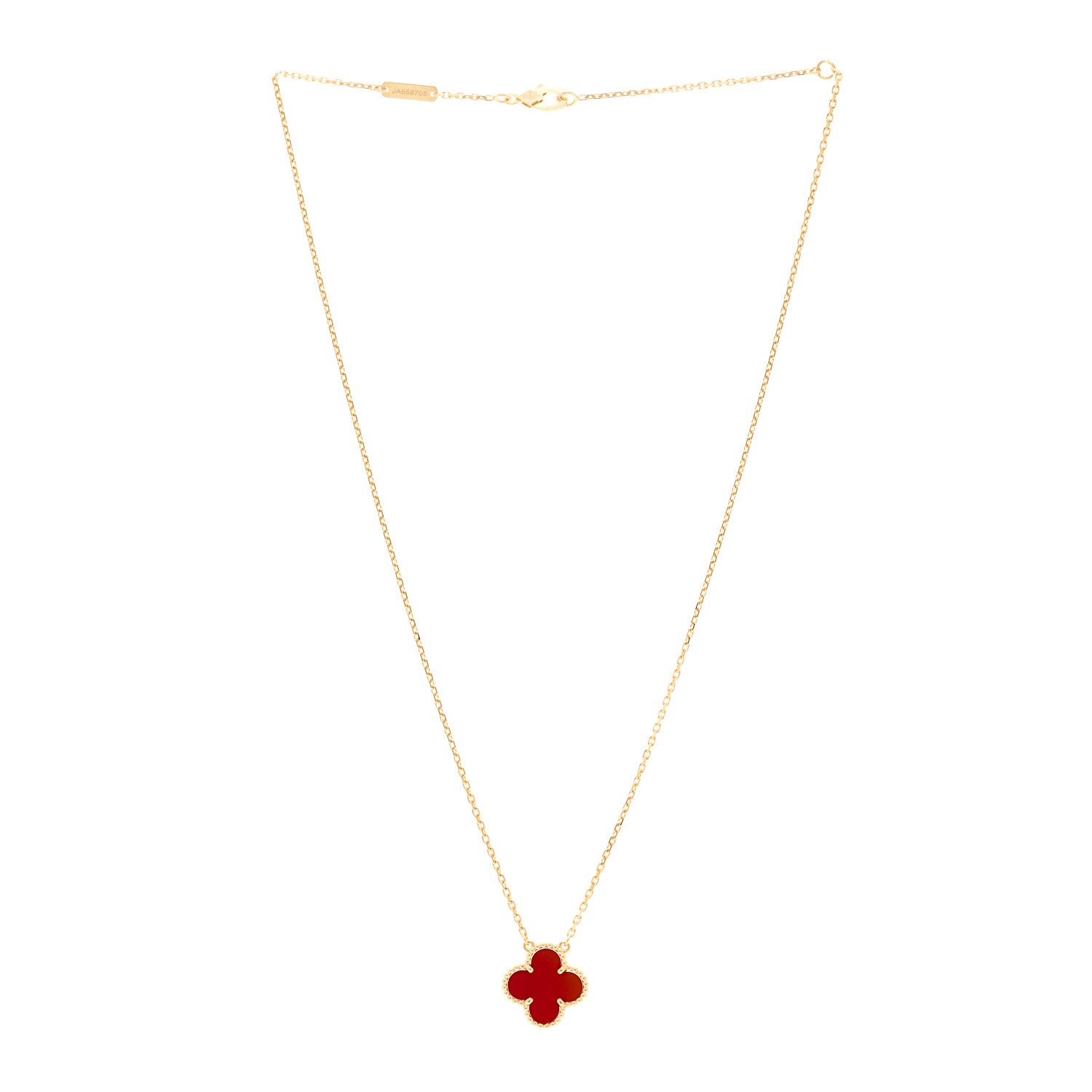 Van Cleef & Arpels 18K Yellow Gold Carnelian Vintage Alhambra Pendant Necklace 3 of 4