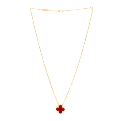 Van Cleef & Arpels 18K Yellow Gold Carnelian Vintage Alhambra Pendant Necklace 3 of 4