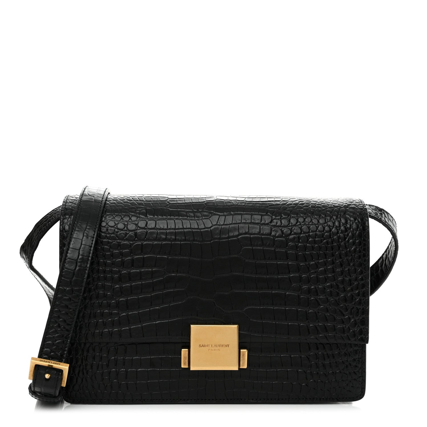 Saint Laurent Calfskin Crocodile Embossed Medium Bellechasse Satchel Black 1 of 13