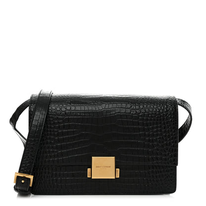 Saint Laurent Calfskin Crocodile Embossed Medium Bellechasse Satchel Black 1 of 13