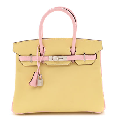 Hermes Swift Horseshoe Bi-Color Birkin 30 Jaune Poussin Rose Sakura 1 of 11