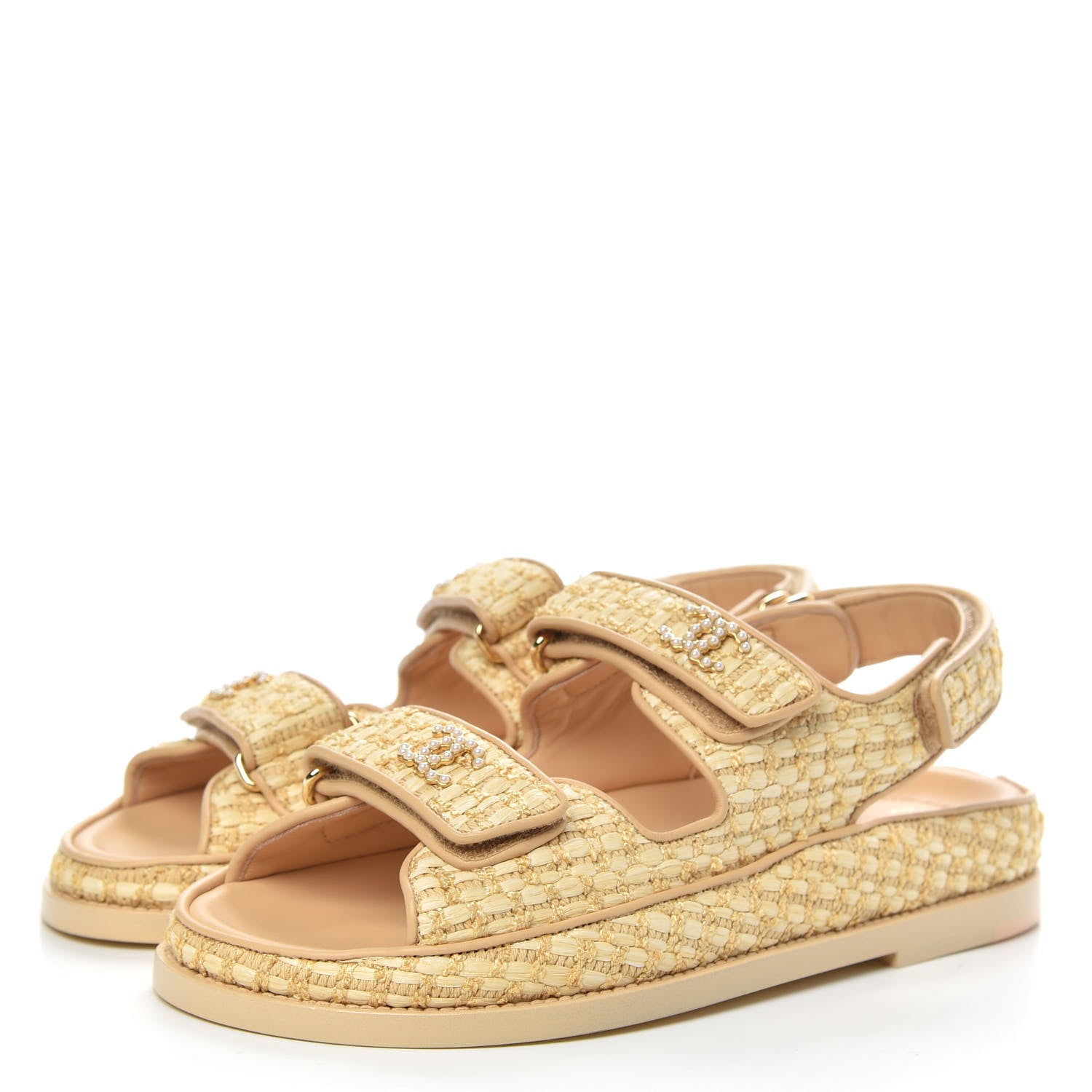 Chanel Braided Fabric Velcro Dad Sandals 36 Beige 3 of 9