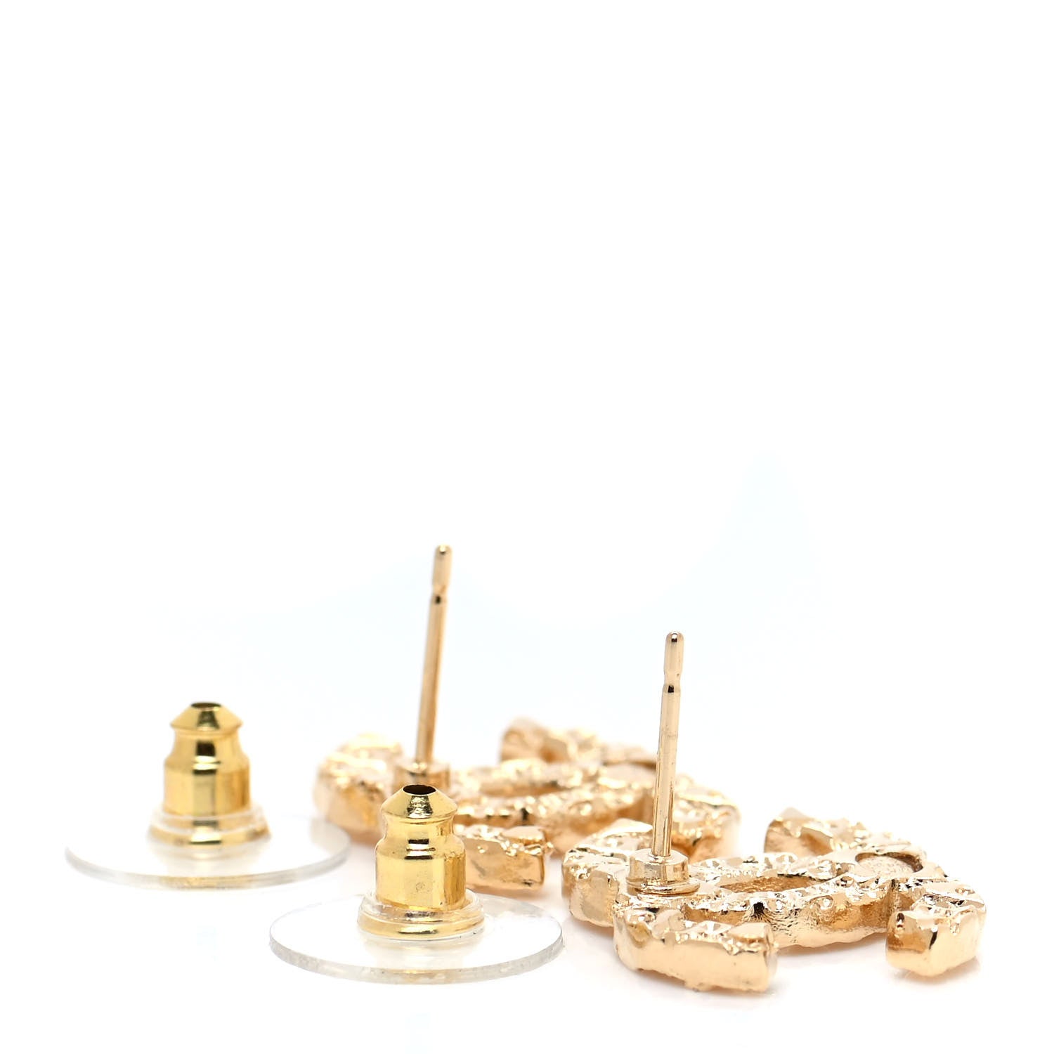 Chanel Metal Textured CC Earrings Gold 3 of 4