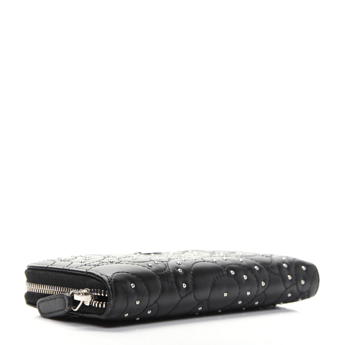 Lambskin Camellia Studded Large Gusset Zip Around Wallet Black