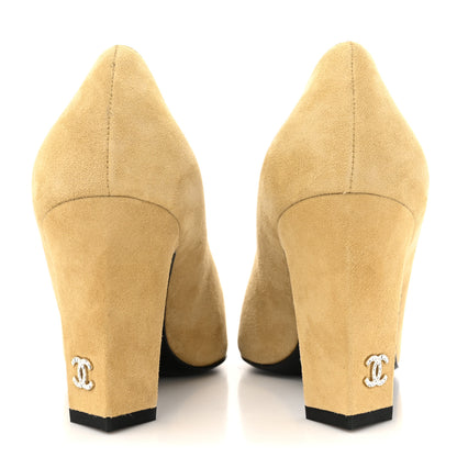 Chanel Suede Grosgrain Cap Toe CC Pumps 36 Beige Black 5 of 11