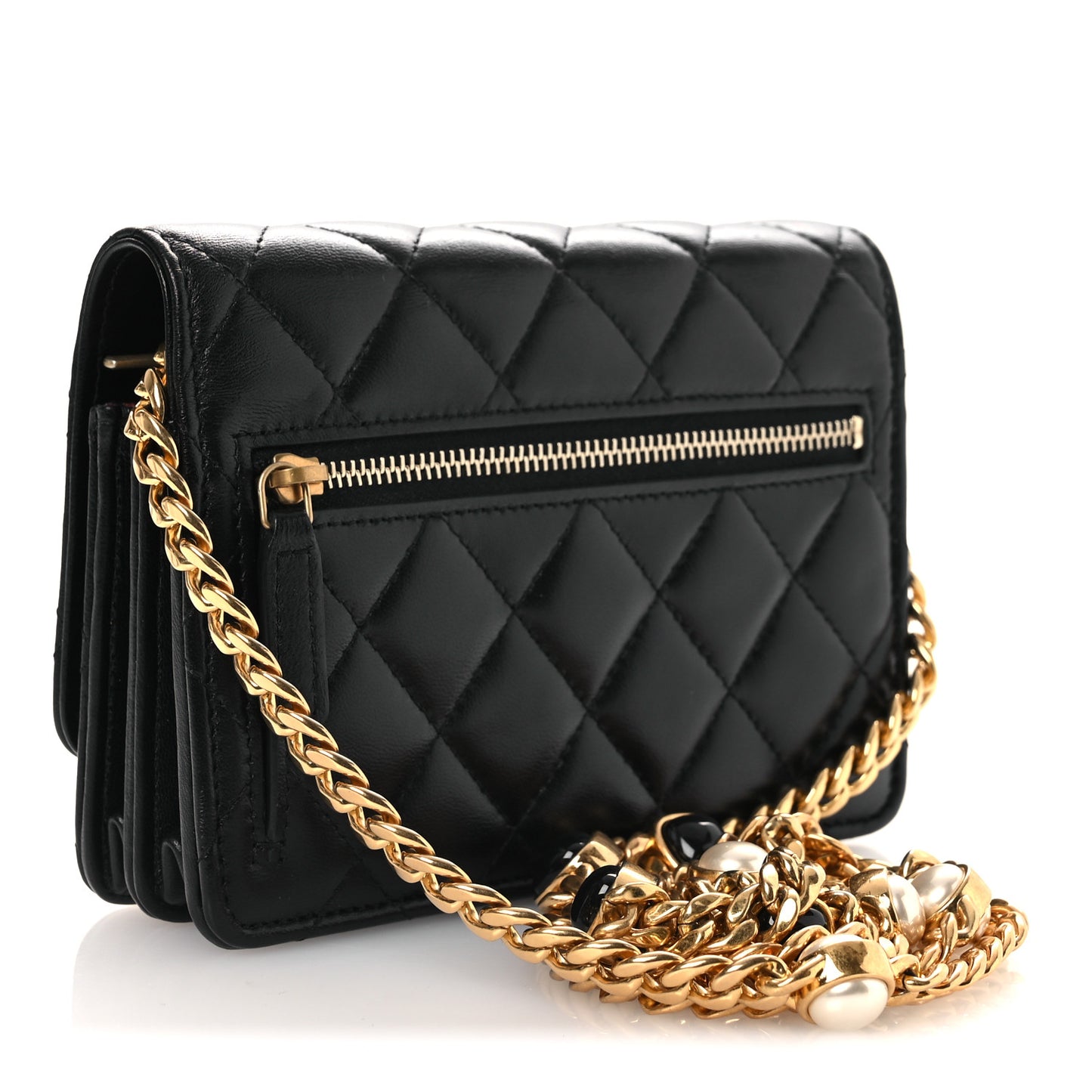 Lambskin Quilted CC Pearl Enamel Clutch on Chain WOC Black