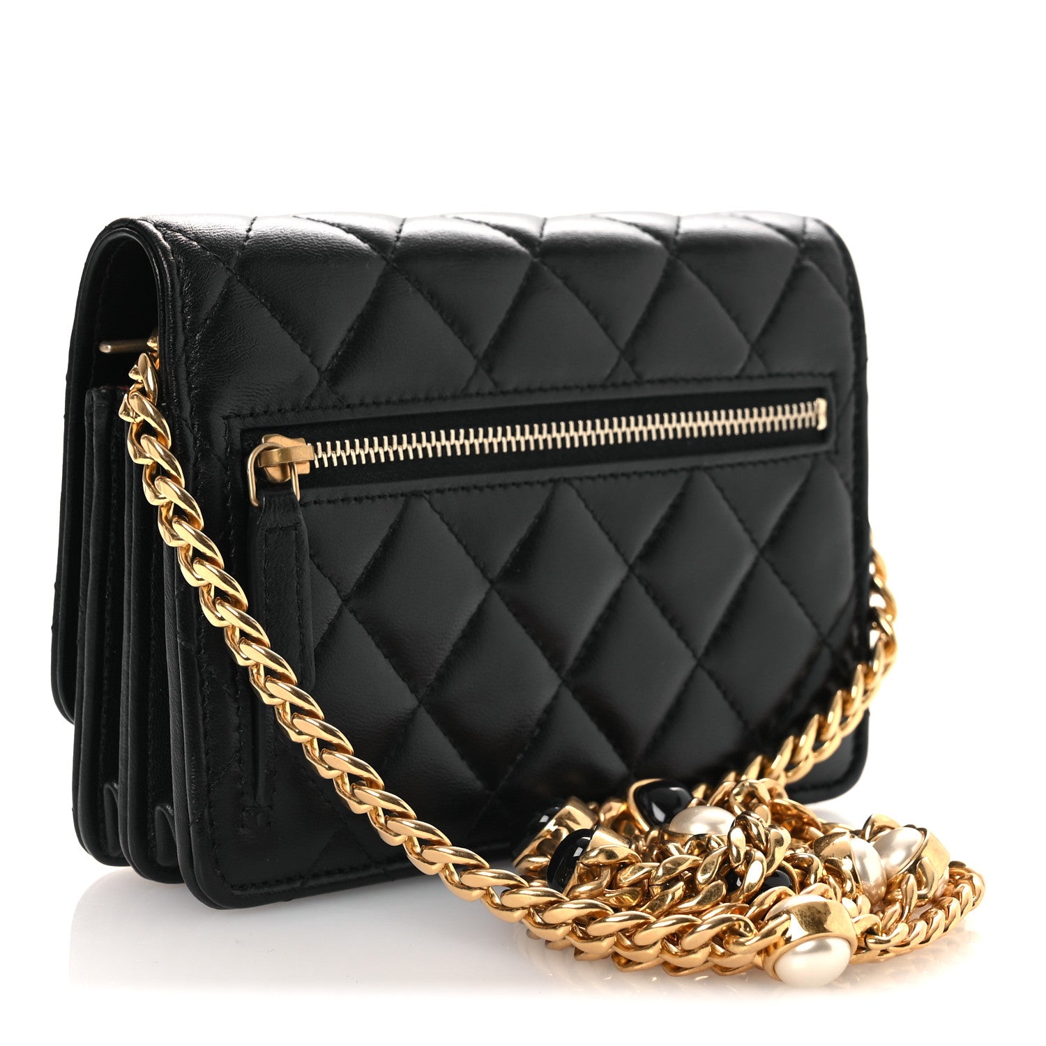 Chanel Lambskin Quilted CC Pearl Enamel Clutch on Chain WOC Black 3 of 13