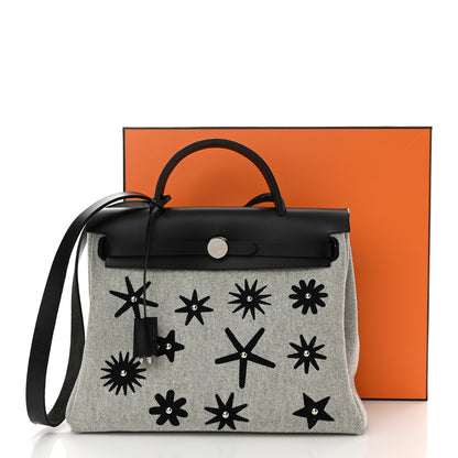 Hermes H Plume Canvas Vache Hunter Circuit Rider Hobnailed Herbag Zip Retourne 31 PM Black Ecru 12 of 12