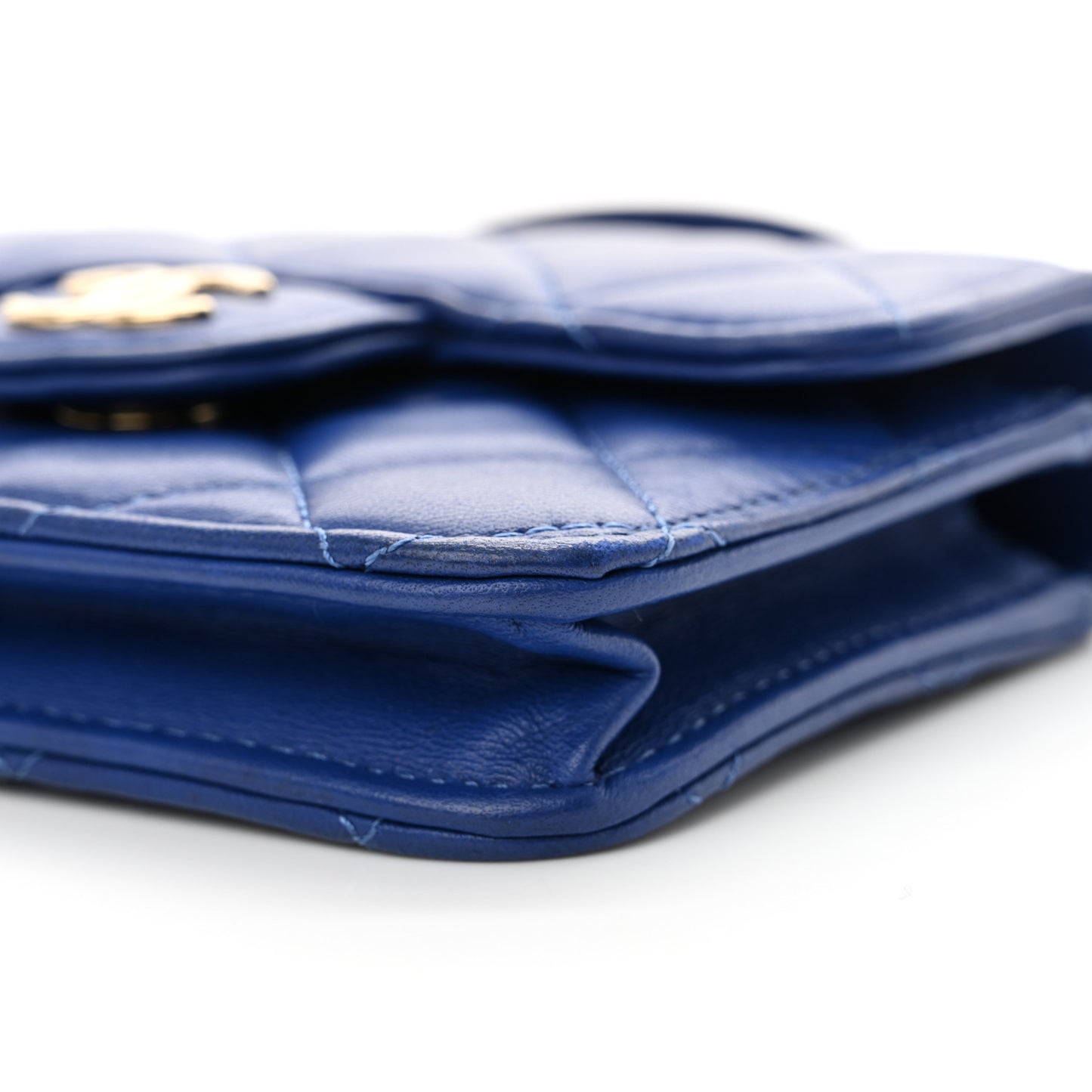 Lambskin Quilted Top Handle Flap Coin Purse With Chain Blue