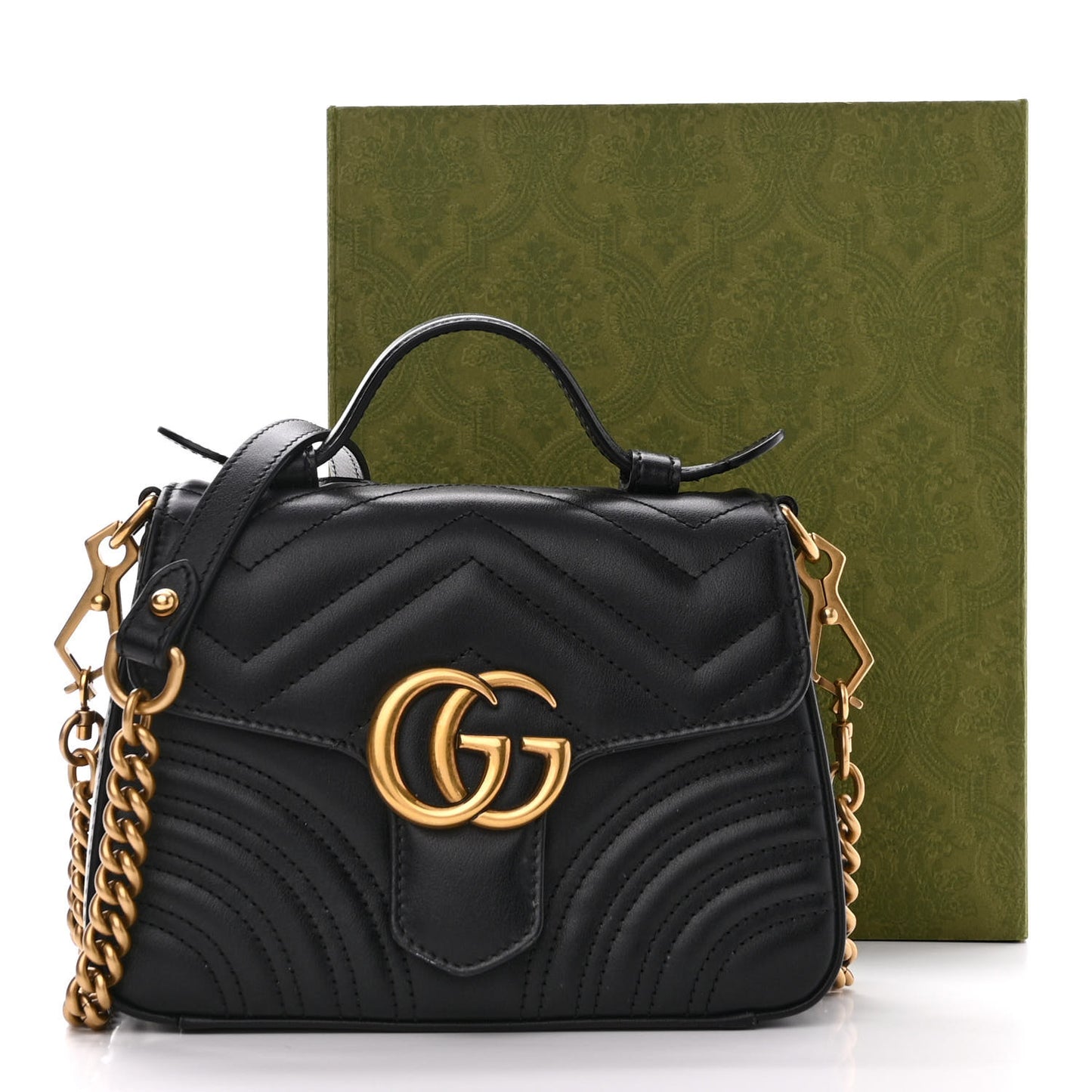 Calfskin Matelasse Mini GG Marmont Top Handle Shoulder Bag Black