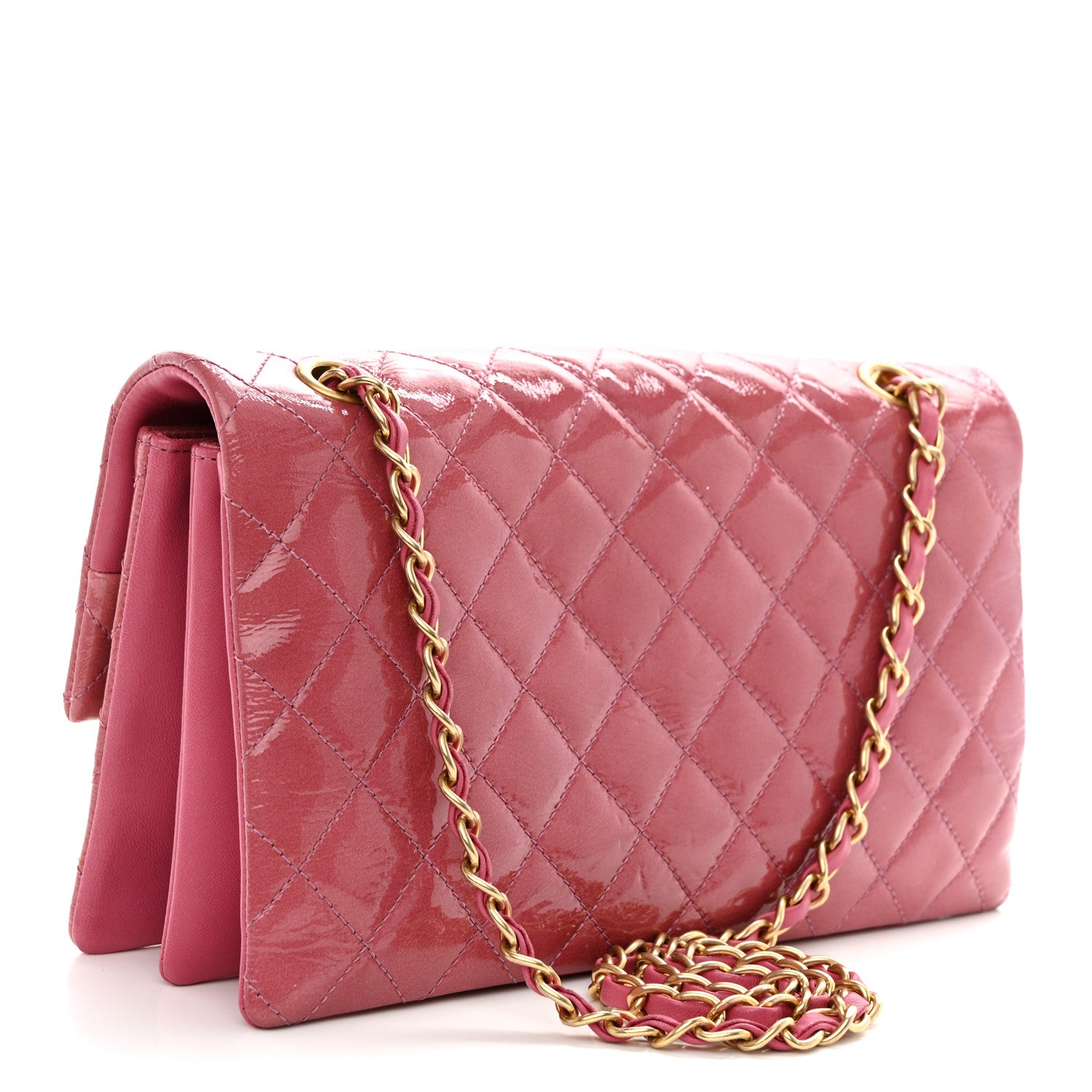 Chanel Patent Goatskin Quilted Small 3 Pocket Accordion Flap Pink 3 of 11