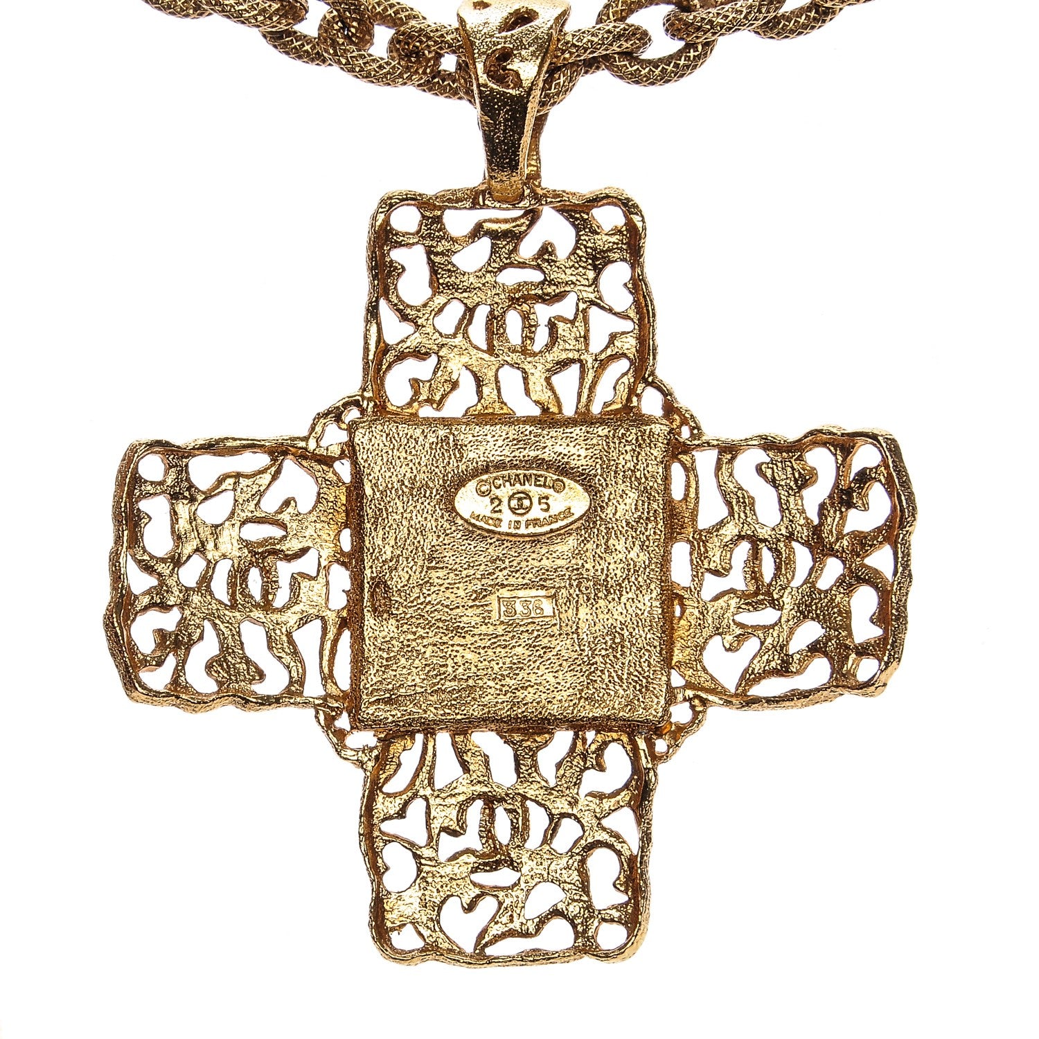 Chanel Gripoix CC Cross Pendant Necklace Red Gold 4 of 7