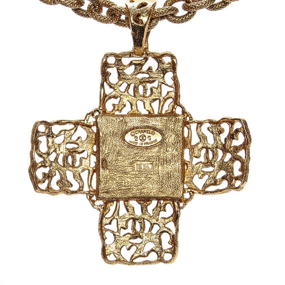 Chanel Gripoix CC Cross Pendant Necklace Red Gold 4 of 7