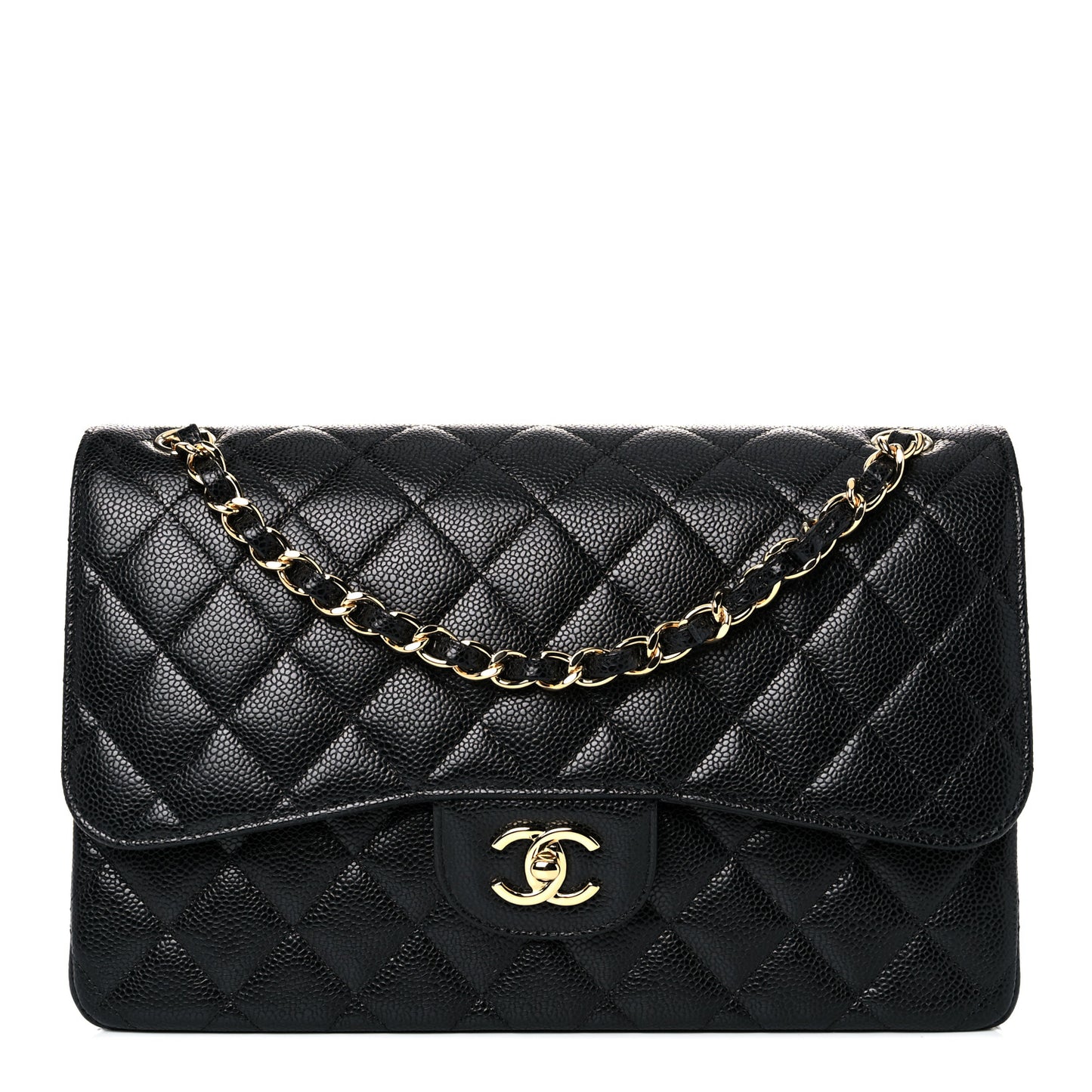 Caviar Quilted Jumbo Double Flap Black