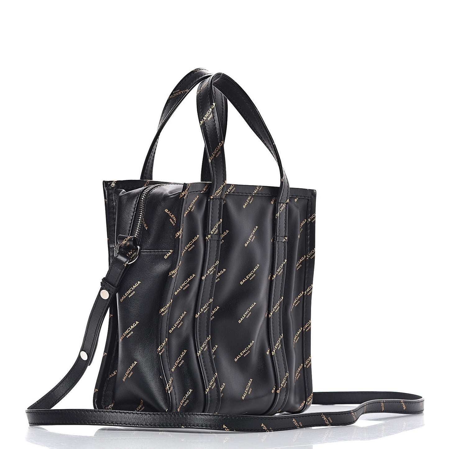 Calfskin Allover Logo XS Bazar Shopper Tote Black Gold