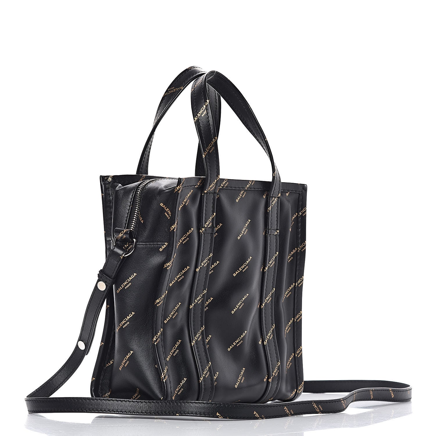 Balenciaga Calfskin Allover Logo XS Bazar Shopper Tote Black Gold 3 of 10