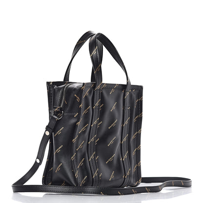 Balenciaga Calfskin Allover Logo XS Bazar Shopper Tote Black Gold 3 of 10