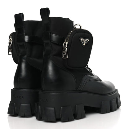 Prada Spazzolato Rois Nylon Metal Triangle Logo Monolith Pouch Pocket 55mm Boots 40 Black 4 of 8