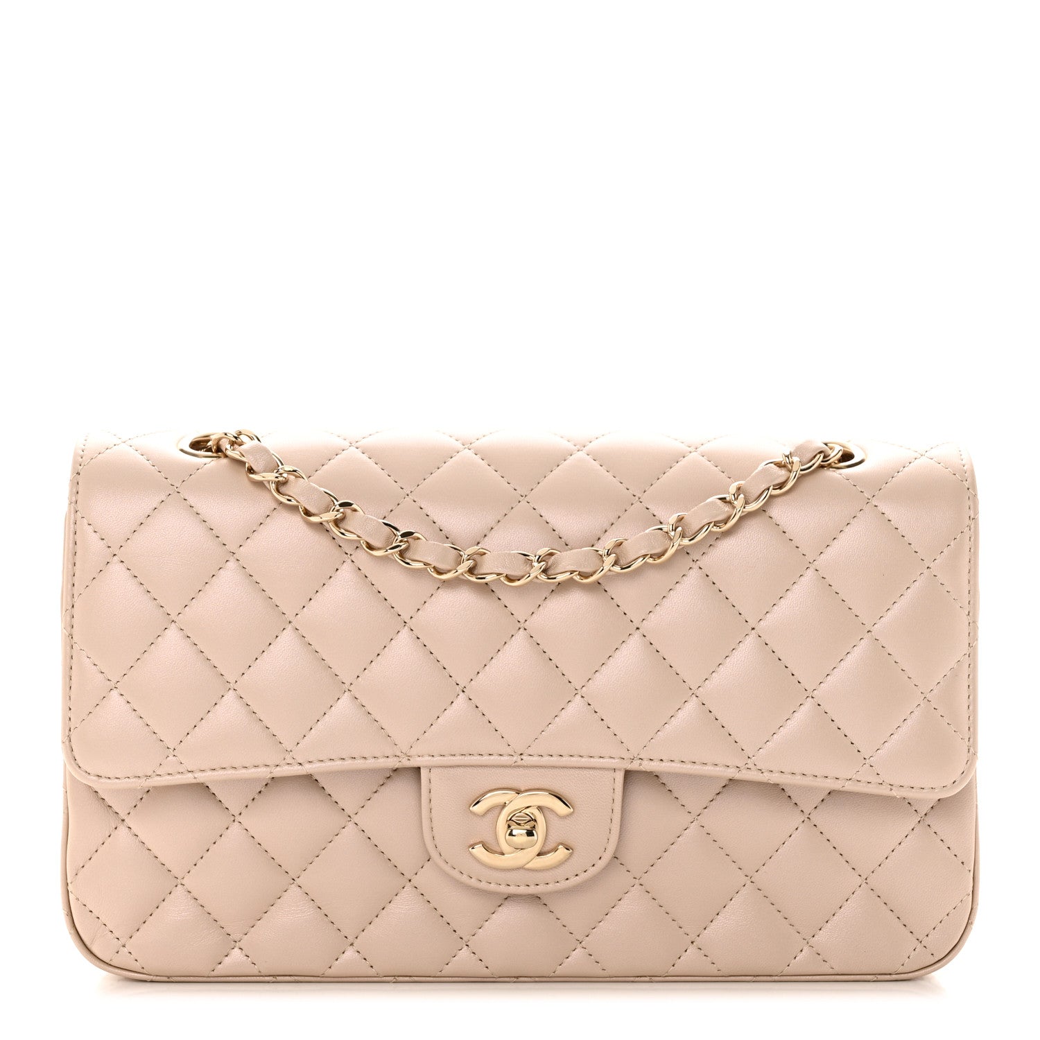 Chanel Iridescent Lambskin Quilted Medium Double Flap Light Beige 1 of 14